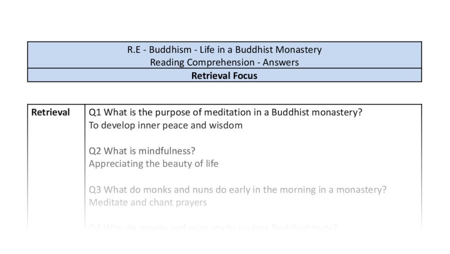 Reading Comprehension - Life in a Buddhist Monastery - Retrieval Focus