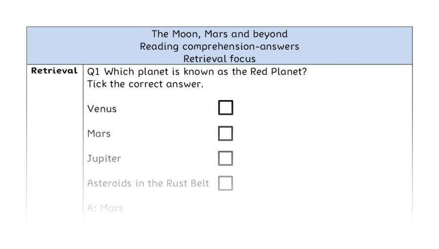 Reading comprehension - retrieval - The Moon, Mars and beyond - answers
