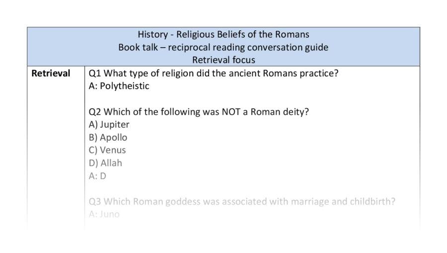Reciprocal reading - retrieval - Roman religious beliefs