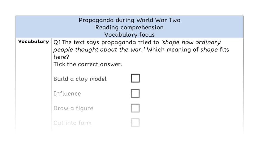 Reading comprehension - vocabulary - Propaganda during World War Two