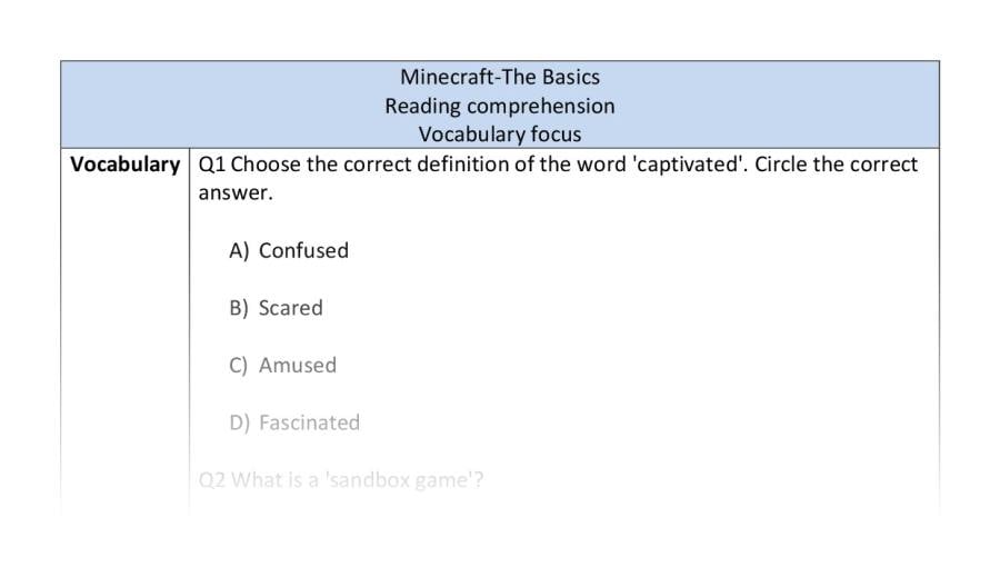 Reading comprehension -- Minecraft The Basics - vocabulary