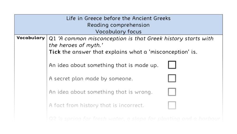 Reading comprehension - vocabulary - Life in Greece before the Ancient Greeks
