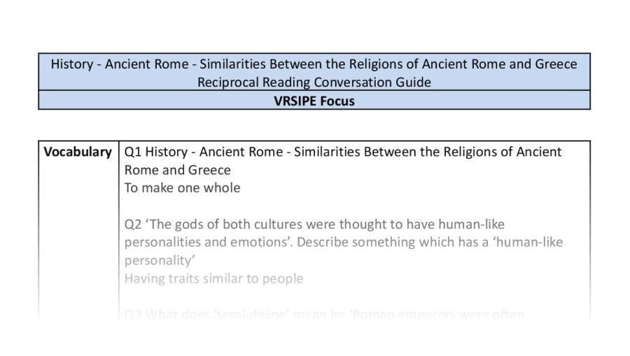 Reciprocal Reading Conversation - Similarities Between the Religions of Ancient Rome and Greece - VRSIPE Focus