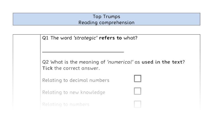 Reading comprehension - VRSIPE - Top Trumps