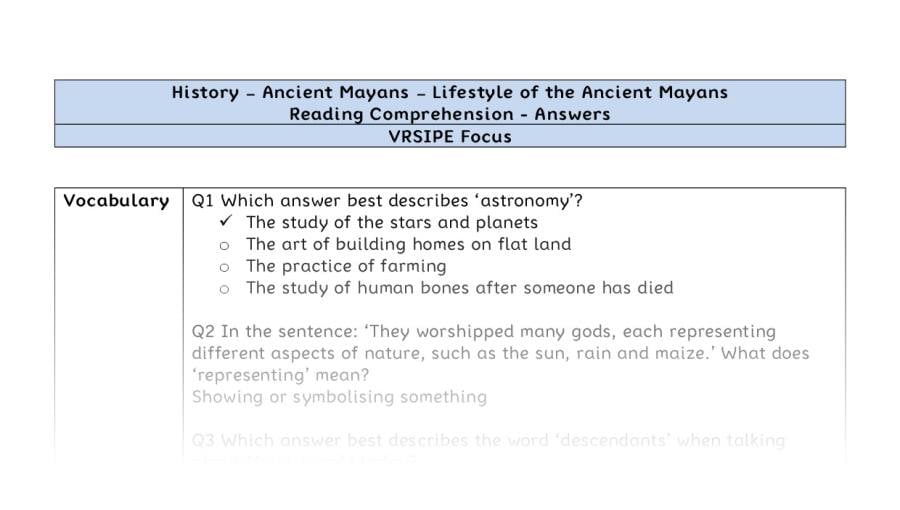 Comp - Lifestyle of the Ancient Mayans - VRSIPE focus-answers