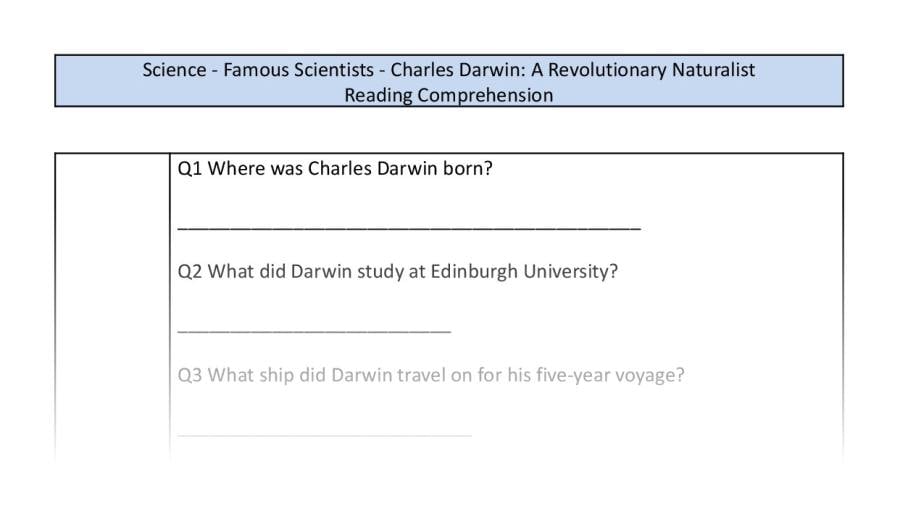Reading Comprehension-Charles Darwin-A Revolutionary Naturalist-Retrieval Focus