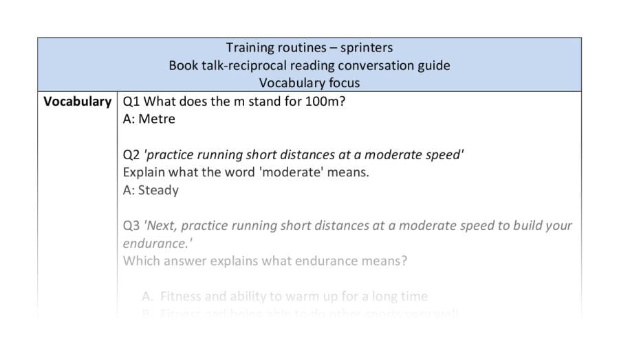 Reciprocal - vocabulary - Training routines - sprinters
