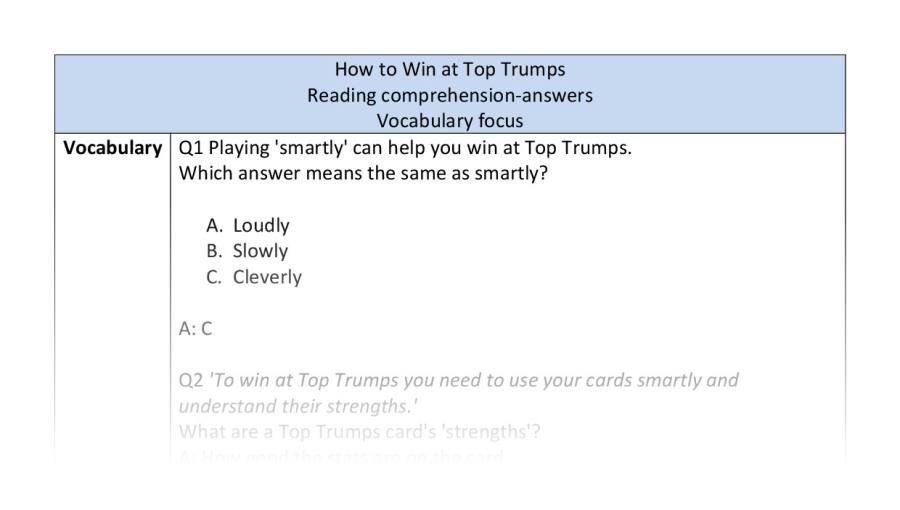 Reading comprehension - vocabulary - How to Win at Top Trumps - answers