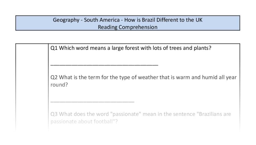 Reading Comprehension-How is Brazil Different to the UK-vocabulary Focus