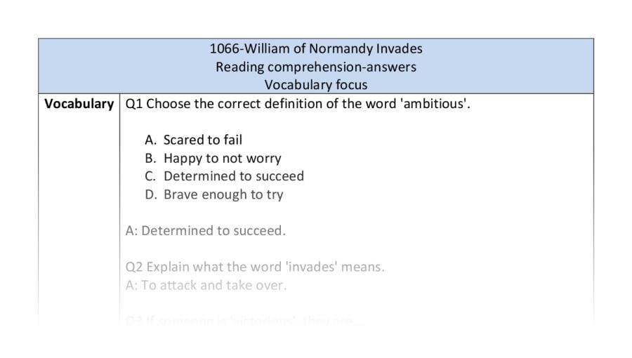 Reading comp-vocab-William of Normandy Invades - answers