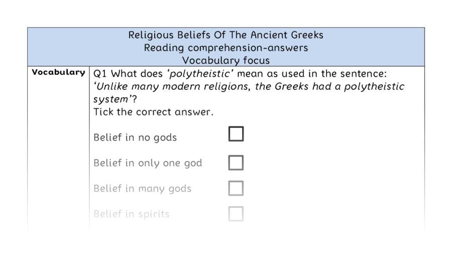 Reading comprehension-vocabulary-Religious Beliefs Of The Ancient Greeks - answers