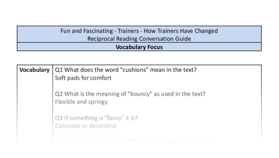 Reciprocal Reading Conversation - How Trainers Have Changed - Vocabulary Focus