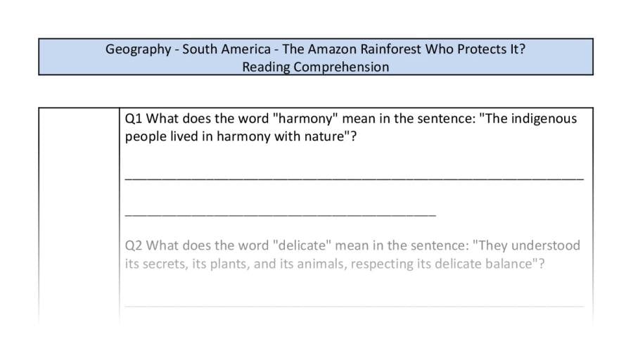 Reading comprehension - VRSIPE - The Amazon Rainforest-who protects it