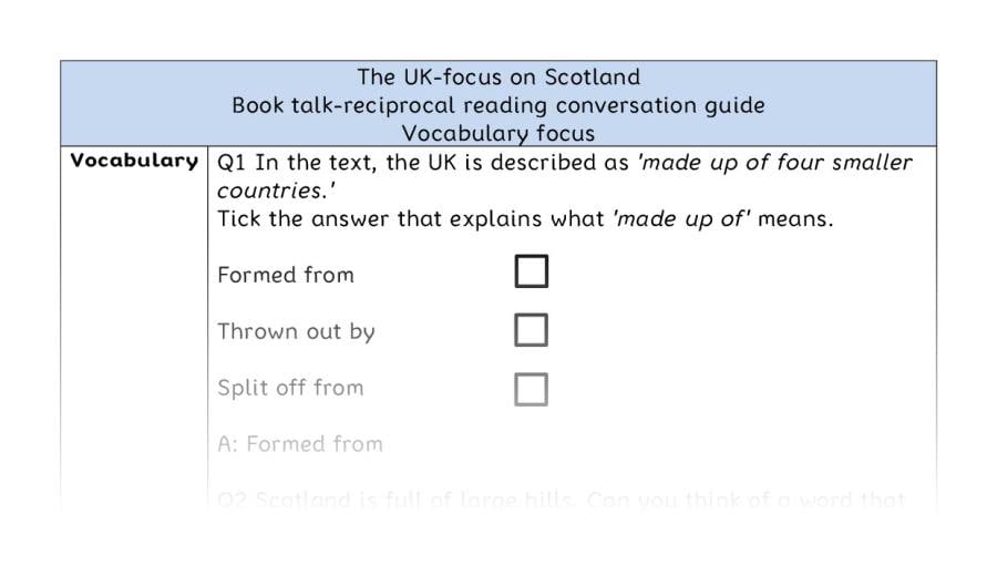 Reciprocal reading - vocabulary - The UK-focus on Scotland