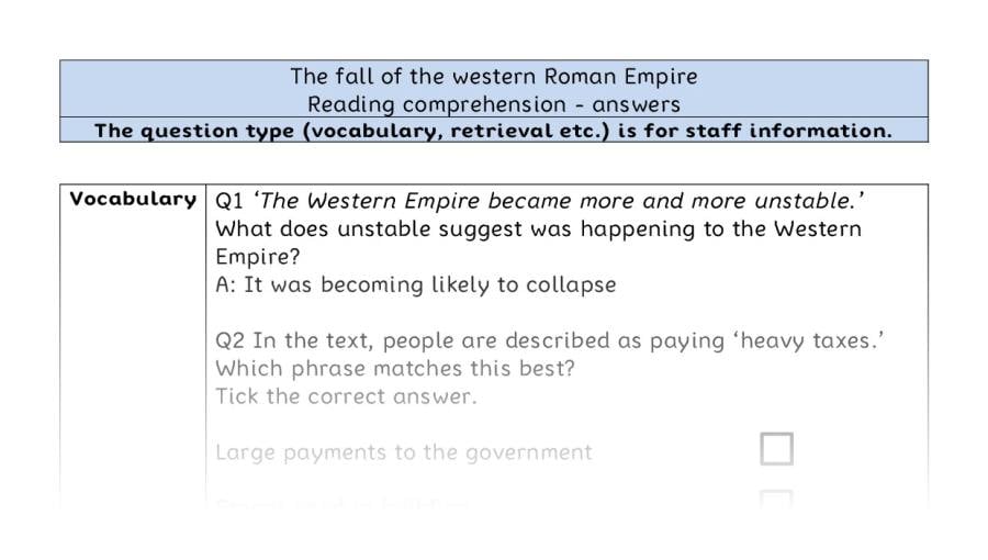 Reading comprehension VRSIPE - The fall of the western Roman Empire - answers
