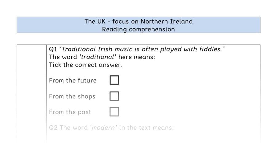 Reading comprehension - VRSIPE - The UK - focus on Northern Ireland