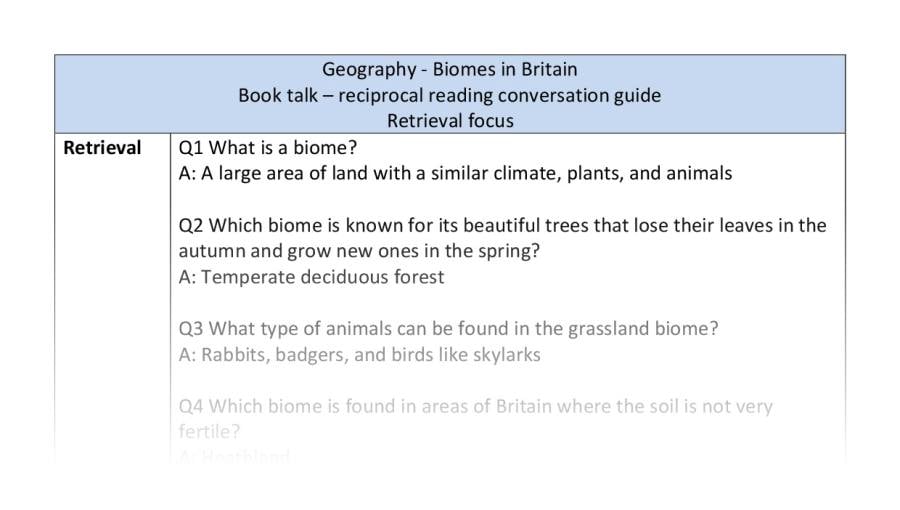 Reciprocal reading - retrieval - biomes in Britain