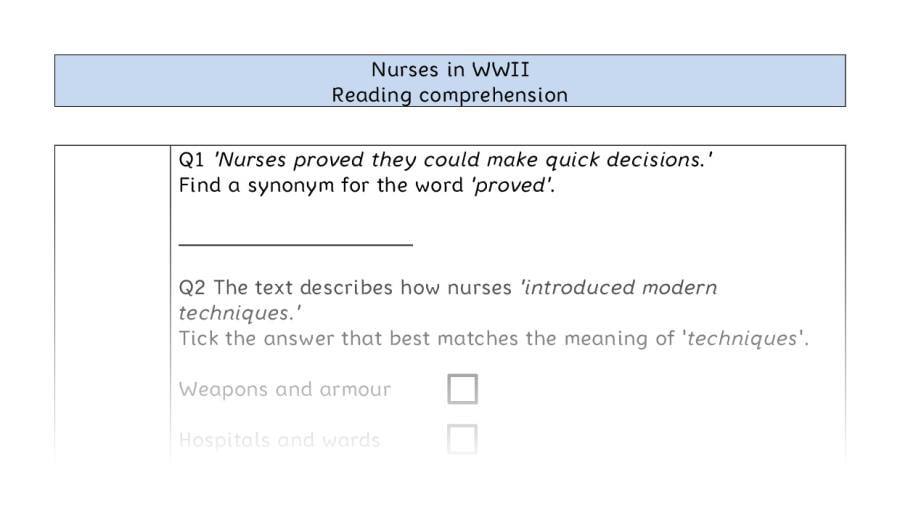 Reading comprehension - VRSIPE - Nurses in WWII