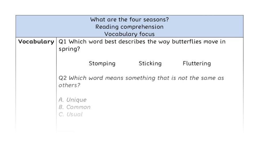 Reading comprehension - vocabulary - What are the four seasons