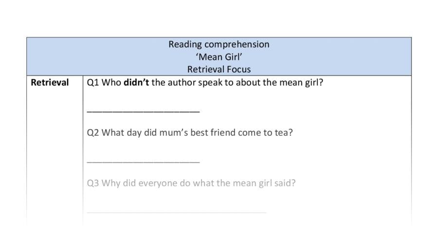 Reading comprehension-Mean Girl-Retreival