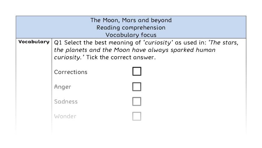 Reading comprehension - vocabulary - The Moon, Mars and beyond