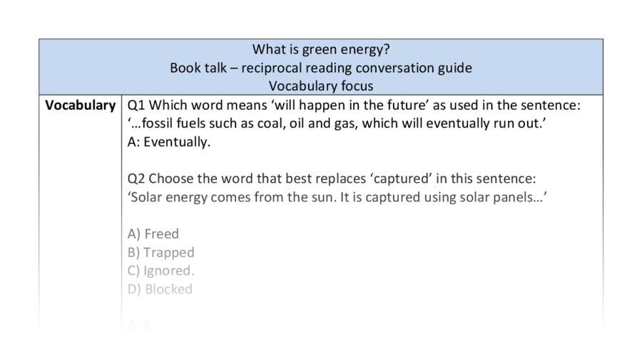 Reciprocal reading - vocabulary - What is green energy