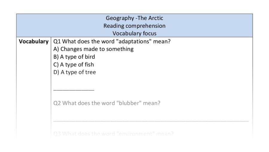 Reading comprehension - vocabulary-The Arctic