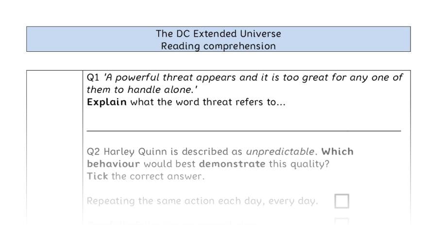 Reading comprehension - VRSIPE - The DC Extended Universe