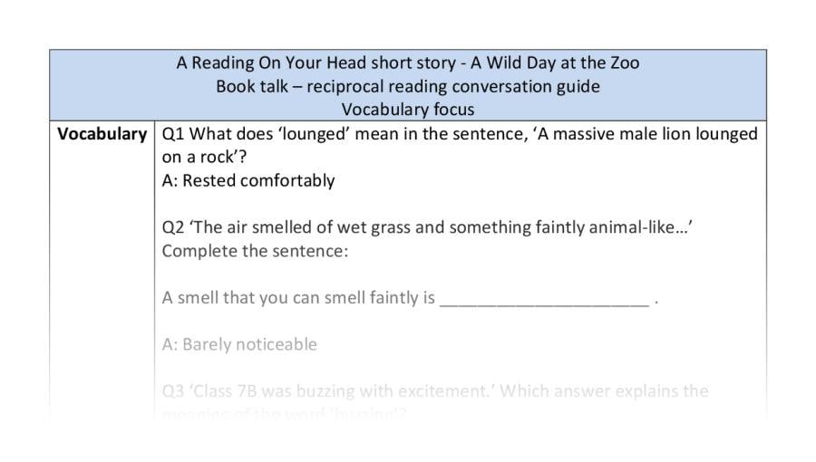Reciprocal reading - vocabulary - A Wild Day at the Zoo