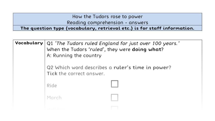 Reading comprehension - VRSIPE - How the Tudors rose to power - answers
