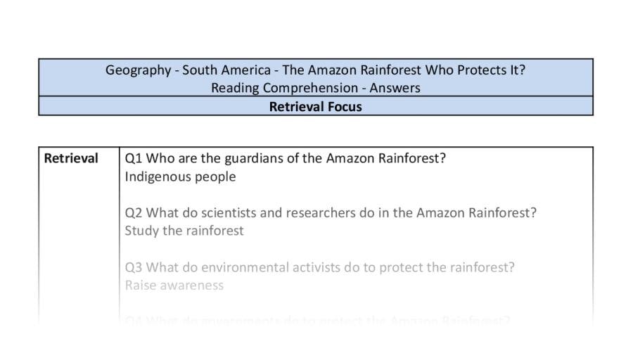 Reading comprehension - retrieval - The Amazon Rainforest-who protects it-answers