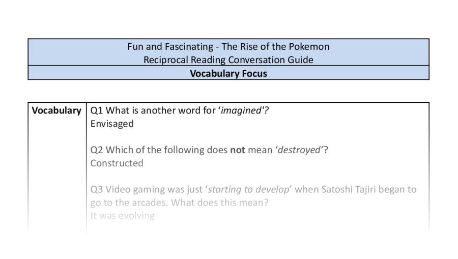 Reciprocal Reading Conversation - The Rise of the Pokemon - Highlight Series 2 - Vocabulary Focus