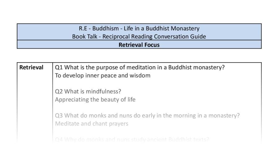 Reciprocal Reading Conversation - Life in a Buddhist Monastery - Retrieval Focus