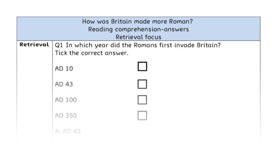 Reading comprehension - retrieval - How was Britain made more Roman - answers