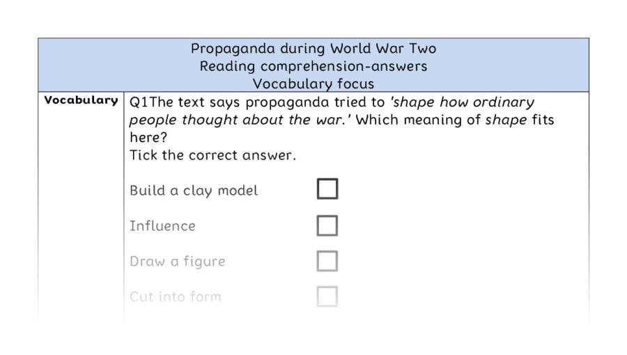 Reading comprehension - vocabulary - Propaganda during World War Two - answers