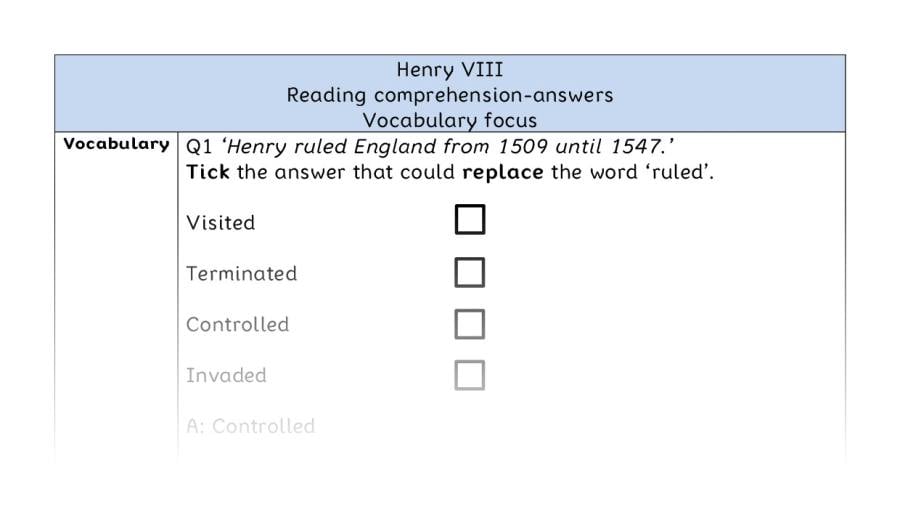 Reading comprehension - Henry VIII - vocabulary - answers