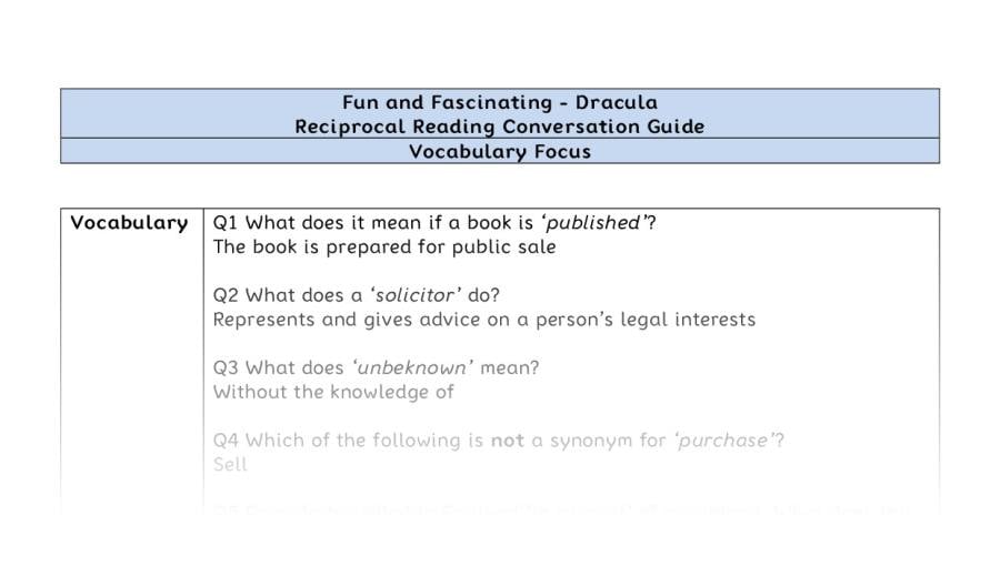 Reciprocal Reading Conversation - Dracula - UKS2 - Vocabulary Focus
