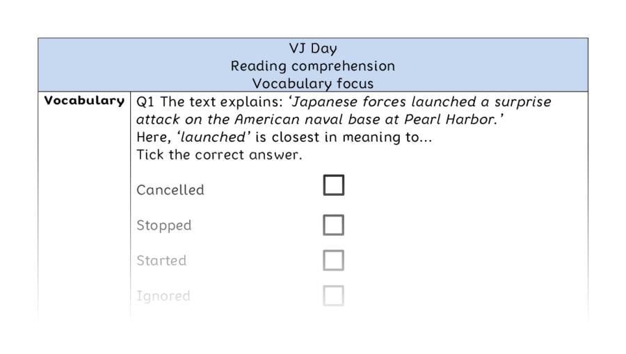 Reading comprehension - vocabulary - VJ Day