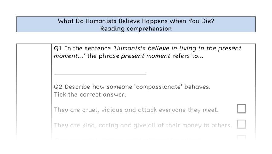 Reading comp - VRSIPE - What Do Humanists Believe Happens When You Die