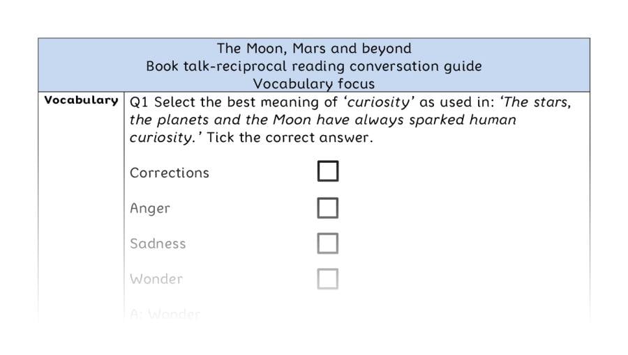 Reciprocal reading - vocabulary - The Moon, Mars and beyond
