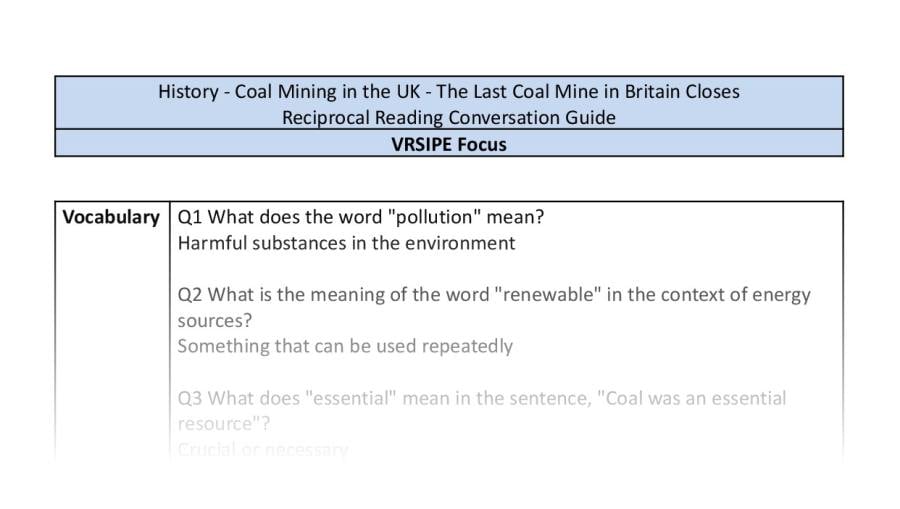 Reciprocal Reading Conversation - The Last Coal Mine in Britain Closes - VRSIPE Focus