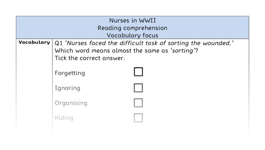 Reading comprehension - vocabulary - Nurses in WWII