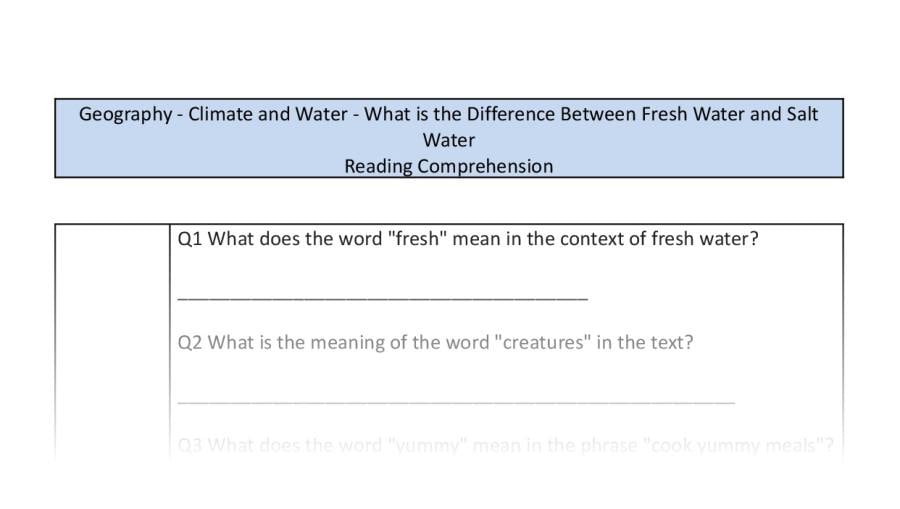 Reading comp - difference fresh and salt water - VRSIPE focus