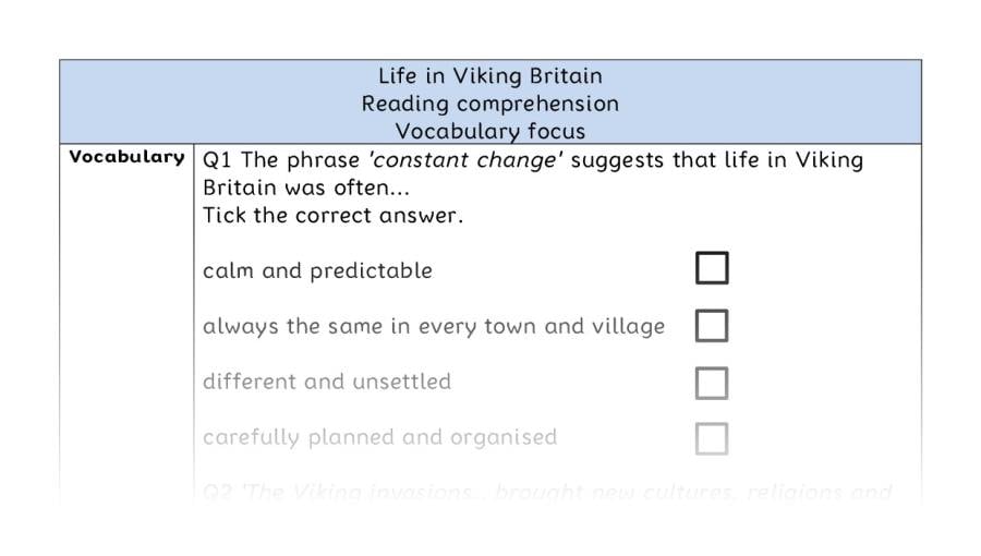Reading comprehension - vocabulary - Life in Viking Britain