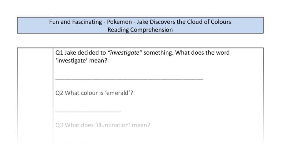 Reading comprehension-vocabulary-Jake discovers the cloud of colours
