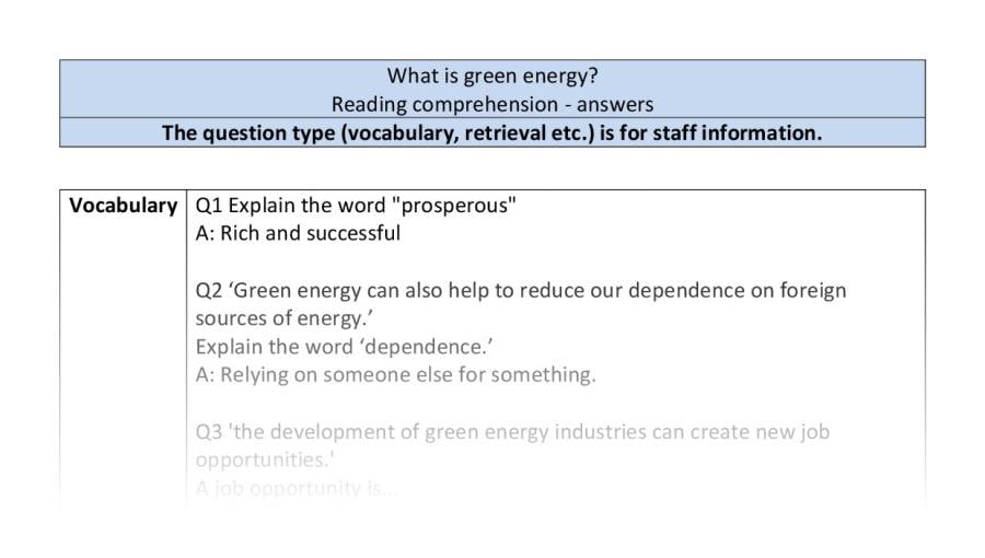 Reading comprehension - VRSIPE - What is green energy