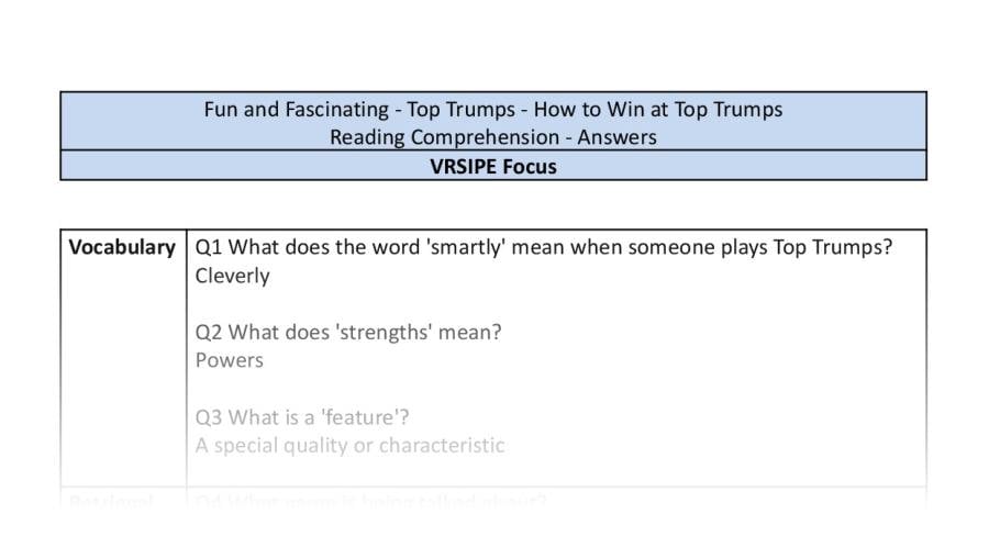 Reading Comprehension-VRSIPE-How to Win at Top Trumps-answers