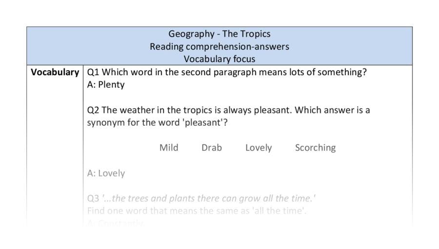 Reading comprehension - vocabulary - Geography - The Tropics
