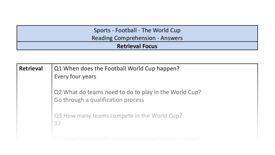 Reading Comprehension - The World Cup - Retrieval Focus-answers