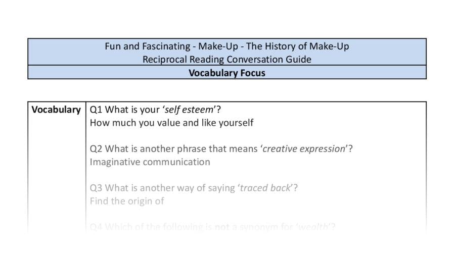 Reciprocal Reading Conversation - The History of Make-Up - Highlight Series 2 - Vocabulary Focus